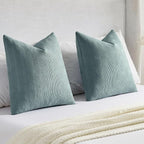 FUTEI Grey Blue Chenille Decorative Throw Pillow Covers 16x16 Inch Set of 2,Soft Cozy Striped Geometric Patterns Cushion Case,Modern Home Decor for Couch Bed Living Room