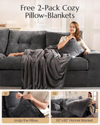 High Back Boneless Couch, Oversized U Shaped Cloud Couch with Versatile 2-Pack Pillow Blankets, Corduroy Modular Sectional Sofa with Ottoman, No Assemble Sectional Couches for Living Room