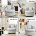 Swivel Accent Chair, 360 Degree Round Swivel Barrel Chair with Pillow, Widened Upholstered Chenille Barrel Armchair for Living Room Bedroom Reading Room, Light Gray