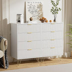White Dresser for Bedroom, Modern Wide Dresser with Gold Pulls and 4 Drawers for Bedroom, Closets, 15.7" D x 23.6" W x 37.4" H