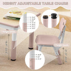 Kids Study Table and Chairs Set, Height Adjustable Toddler Table and Chair Set for Kids Ages 3-8, 23.6" L x 23.6" W Graffiti Desktop Plastic Children Art Table with 2 Seats, W-Pink