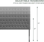 Tufted Upholstered Headboard California King Size, Solid Wood Head Board with Durable Metal Legs, Adjustable Height Bed headboard from 37” to 51” Fabric Headboard in Button Design, Grey
