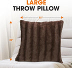 Cheer Collection Faux Fur Throw Pillows - Decorative Pillows for Couch, Bed Throw Pillows, Chocolate Accent Pillows for Bedroom or Living Room Aesthetic, Set of 2 Furry Throw Pillows, 22" x 22"