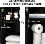 RUSTOWN Boho Rattan Wall Cabinet, Midcentury Bathroom Cabinet with Sliding Door, Adjustable Shelves, Over The Toilet Storage Cabinet (Black)
