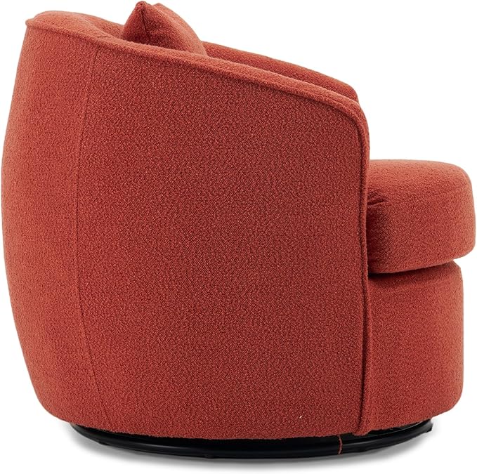Swivel Accent Chair Set of 2, Modern Upholstered Boucle Barrel Arm Chairs with Pillow for Living Room, 360 Degree Round Swivel Sherpa Armchair with Round Base for Bedroom Club (2, Orange)