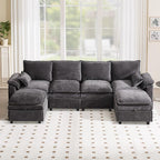 130" U Shaped Modular Sectional Sofa, Couch with Ottoman Storage, Chenille Cloud Couch with Plush Deep Seating for Living Room, Bedroom (9 Seat, Grey)
