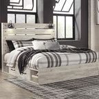Signature Design by Ashley Cambeck Farmhouse King Panel Platform Bed with 2 Storage Drawers, Cubbies, Sconce Lights and USB Ports, Foundation or Box Spring Not Needed, Whitewash