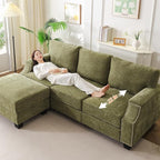 85'' L Shaped Couch with Armrest Organizer,3 Seats Sofas with Storage Ottoman,Comfy Sectional Sofa with Thick Cushion,Chenille Sectional Couches for Living Room,Bedroom,Apartment,Green