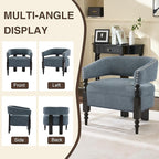 LOULENS Barrel Accent Chair for Living Room | Vintage Linen Upholstered Lounge Chair with with Solid Wood Legs, Armchair for Bedroom, Reception Room & Reading Nook, Blue