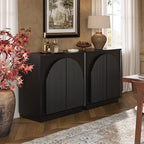 win2win Fluted Sideboard Buffet Cabinet with Storage, 31.5" Modern Accent Cabinet with Double-Layered Arch Doors, Small Wood Console Credenza for Living Room, Dining Room, Entryway, Hallway, Black