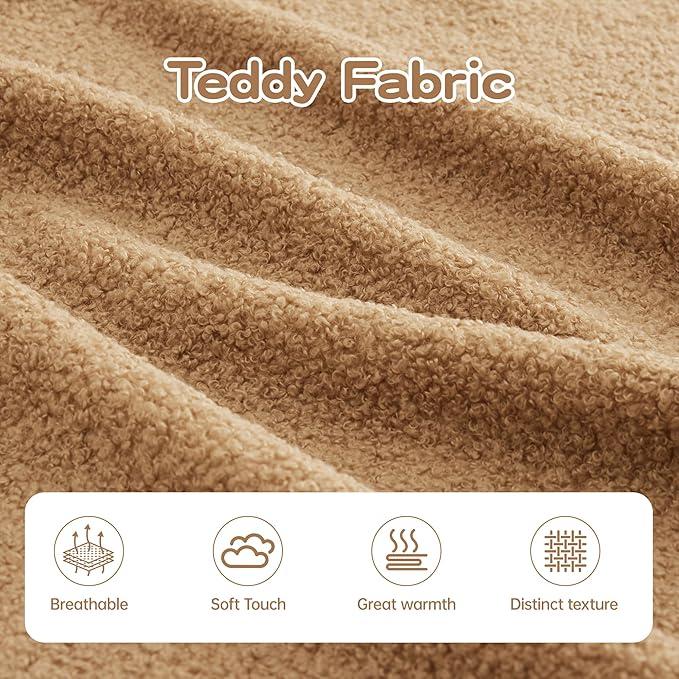 Cloud Sectional Sofa Modern Boneless Couch for Living Room, Comfy Deep Seat Comfy Teddy Fabric Double Sofa Chaise No Assembly Required (Camel, 77.2" Double Chaise Lounge)