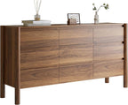 Dresser for Bedroom with 9 Drawers,63" Wide Walnut Dresser with 4 Solid Wood Legs, Wooden TV Stand,Closet Clothes Organizer for Bedroom, Hallway
