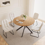 45.3 Inch Round Dining Table Set for 4, Mid Century Modern Small Kitchen Coffee Set for Dining Room Kitchen Apartment (Oak Table + 4 U-Shaped White Chairs)