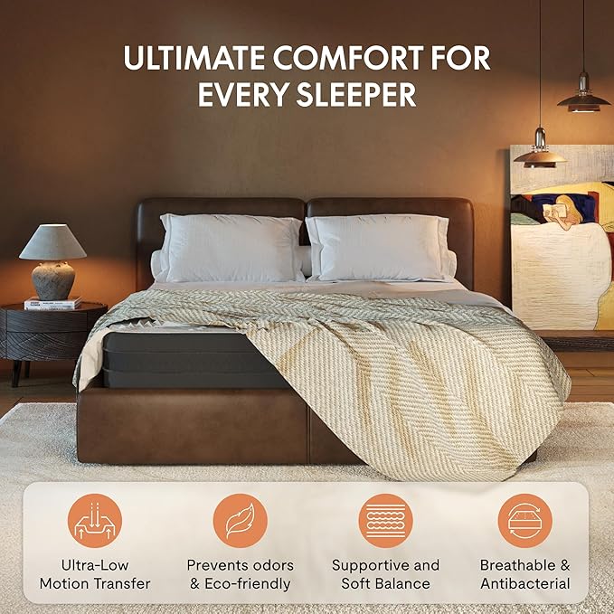 FLEXISPOT Queen All-in-One Adjustable Bed with 12" Gel Memory Foam Mattress, Linen Upholstered Bed Frame, Head & Foot Incline, Adjustable Headboard, 10-Year Warranty, Sage