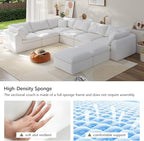 Boneless Cloud Couch Modular Sectional Sofa with Deep Seat for Living Room, L Shape Couch with Ottoman, Snowflake Cloth and 40D Memory Sponge，2 Throw Pillows (White, 6 Seater+2 Ottoman)