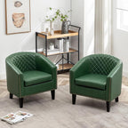KINWELL 29" W Faux Leather Barrel Chairs Set of 2, Modern PU Upholstered Tufted Club Chairs with Nailhead Trim, Small Armchairs Accent Chairs for Living Room Bedroom Apartment Lounge Nursery, Green