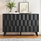 6 Drawer Dresser, Modern Fluted Storage Dresser with Deep Drawers and Metal Handles, Wood Chest of Drawers Storage Organizer for Bedroom, Living Room, Hallway (Black)