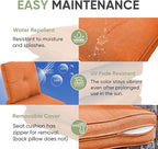 Outdoor Chair Cushion Set of 3, Waterproof Outdoor Seat Cushions 25x22, Patio Chair Cushions for Outdoor Furniture, Couch Cushion Replacement, Include 3 Back & 3 Seat Cushions, Button/Orange