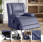 Large Dual Motor Power Lift Recliner Chair with Massage and Heat for Elderly People, Infinite Position,USB Ports and Remote Control,Breathable Leather (Blue)