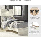 Signature Design by Ashley Cambeck Farmhouse Twin Panel Bed with Sconce Light and USB Ports, Foundation or Box Spring Needed, Whitewash