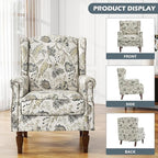 UIXE High Back Floral Accent Chairs Set of 2, Fabric Upholstered Armchair for Living Room, Retro Printed Wingback Arm Chair Nailhead Trim Single Sofa Bedroom Reading Seat - Beige Plants