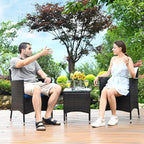 COSTWAY 3 PCS Patio Furniture Set, Outdoor Wicker Conversation Set with Tempered Glass Coffee Table, Seat Cushions, Rattan Wicker Chairs for Poolside Balcony Porch Backyard, Navy