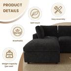WJShome U Shaped Sectional Couch 134 Inch 4-Seater Modern Modular Sofa with 2 Ottoman,Chenille Deep Seat Couches for Living Room, Bedroom and Apartment，Black