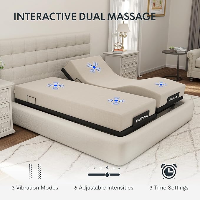 FLEXISPOT Adjustable Bed Frame Base Split King+12-inch Certipur-US Hybrid Mattress with Individual Pocket Spring, Quick Assembly, Massage, Zero Clearance, Whisper Quiet Durable Motor, Zero Gravity