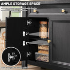Farmhouse Buffet Cabinet, 59" Large Sideboard Buffet Credenza Storage with Shelves & 4 Doors, Rustic Wood Coffee Bar Console for Kitchen, Living Room, Black