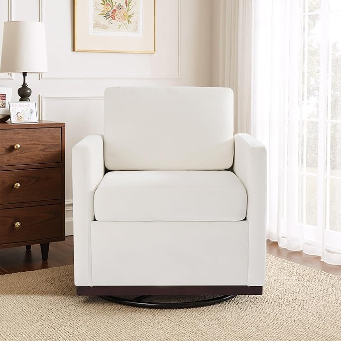 UIXE Swivel Accent Chair, Chenille Upholstered Armchair Comfy Club Chair for Living Room, Mid Century Modern Arm Chair Single Sofa Nook Bedroom Side Reading Seat - Beige