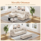 Vesgantti 109" U Shaped Cloud Sectional Sofa, Comfy Corduroy Upholstered Sectional Modular Sofas for Living Room, Modern Modular Couch with 2 Ottoman Deep Seat, Beige