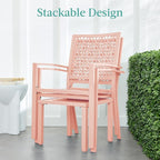Best Choice Products 3-Piece Outdoor Bistro Set, Stackable Modern Steel Furniture for Porch, Garden w/ 2 Chairs, Table, Geometric Decor - Peach