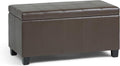 SIMPLIHOME Dover 36 inch Wide Contemporary Rectangle Storage Ottoman Bench in Chocolate Brown Vegan Faux Leather, Assembled, For the Living Room, Entryway and Family Room