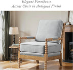 Madison Park Donohue Midcentury Modern Accent Chairs Padded Solid Wood Armrest and Frame Oakwood Finish, Upholstered Seat, Bedroom, Family or Living Room, 25.5" W x 32" D x 35.75" H, Light Blue
