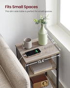 VASAGLE Side Table with Charging Station, 3-Tier End Table with USB Ports and Outlets, Nightstand for Living Room, Bedroom, 11.8 x 13.4 x 22.8 Inches, Plug-in Series, Greige and Black
