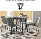 Signature Design by Ashley Centiar Casual Bucket Seat Dining Upholstered Side Chair with Black Metal Base, Set of 2, Faux Leather, 18.75" Seat Height, Gray