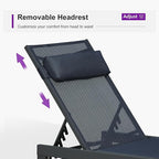 PURPLE LEAF Patio Lounge Chair Set of 3 Outdoor Chaise Lounger Aluminum Frame with Side Table and Wheels for Pool Outside Sunbathing Tanning Recliner Including Pillows Navy Blue