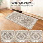 ArtyCozy 2 Piece Boho Kitchen Rug Set, Non-Slip Super Absorbent Kitchen Mats for Floor with Rubber Backing, Stain Resistant Runner for Hallway Laundry Holiday Decor, Khaki, 20" × 32'' Plus 20'' × 47''