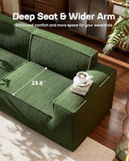 Marsail Modular Sectional Sofa, 111" L-Shaped Cloud Boneless Sectional Couch with Deep Seat, Freely Combinable Modern Sofa for Living Room, No Assembly, Plush Corduroy Fabric, Green