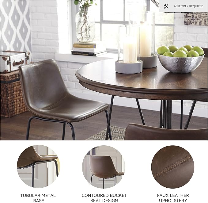 Signature Design by Ashley Centiar Urban Industrial 28.75" Pub Height Bucket Seat Barstool, 2 Count, Brown