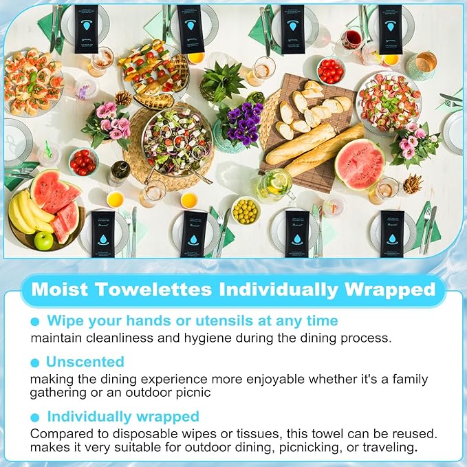 Moist Cotton Towel Bulk Moist Towelettes Individually Wrapped 8.7" x 8.7",White Towel Services,Refreshment Pre Moistened Towels for Travel Sport Party Spa Dentist (1 Count (Pack of 100), Unscented)