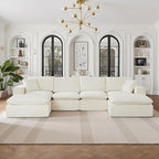108" Sectional Couches for Living Room Boneless Couch Upholstered Cloud Couch Sectional Modular Sectional Sofa with L Shaped (Chenille-White, 4 Seat+2 Ottoman)