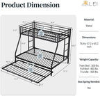 SUNLEI Metal Bunk Beds with Double Secured Ladders, Twin Over Full Bunk Bed with Surrounded Safety Guardrails, Space Saver Twin Beds, Noise Free for Small Bedroom, with Trundle, Black
