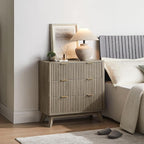 T4TREAM Fluted 3 Drawer Dresser, 32" Tall Modern Chest of Drawers, Curved Profile Design, Wood Drawer Organizer for Bedroom, Living Room, Hallway, Entryway, Grey Alder