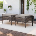 HUMMUH 5 Pieces Patio Furniture Set Wicker Outdoor Bistro Chairs with Ottomans Glass Top Side Table,Outdoor Conversation Set for Porch Deck Backyard Poolside