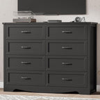 Dresser for Bedroom with 8 Drawers, 54" Wide Wood Chest of Drawers with Deep Drawers & Mental Handle, Modern Dresser TV Stand, Wooden Closet Storage Organizer for Living Room, Hallway, Entryway, Black