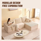 107" Boneless Couch with Deep Seat, Modular Sectional Sofa, Cloud Sectional Couch for Living Room, No Assembly Required, Corduroy, L-Shape Right，White