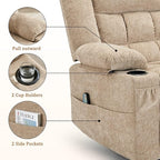 360° Rotating Adult Rocking Recliner, Baby Room Glider with Massage and Heating Functions, Rocking Chair with Cup Holder, Manual Recliner for Living and Bedroom (Fabric, Khaki)