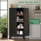 Bathroom Storage Cabinet Freestanding, 61" Tall Metal Cabinets with Doors and Shelves, Black Kitchen Pantry Cabinet, Utility Metal Locker Storage Cabinet for Garage, Home Office