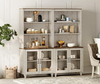 WAMPAT 5 Tier Bookshelf, Bookcase with Glass Doors,Large Farmhouse Display Book Shelf with Adjustable Shelves and Storage Cabinet，Library Wood Bookshelves for Living Room,Kitchen, Rustic White (2PCS)